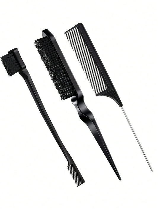 3pcs styling comb set with triple tear hair brush mouse tail comb edge brush,salon hair styling tool Special for real hair wigs